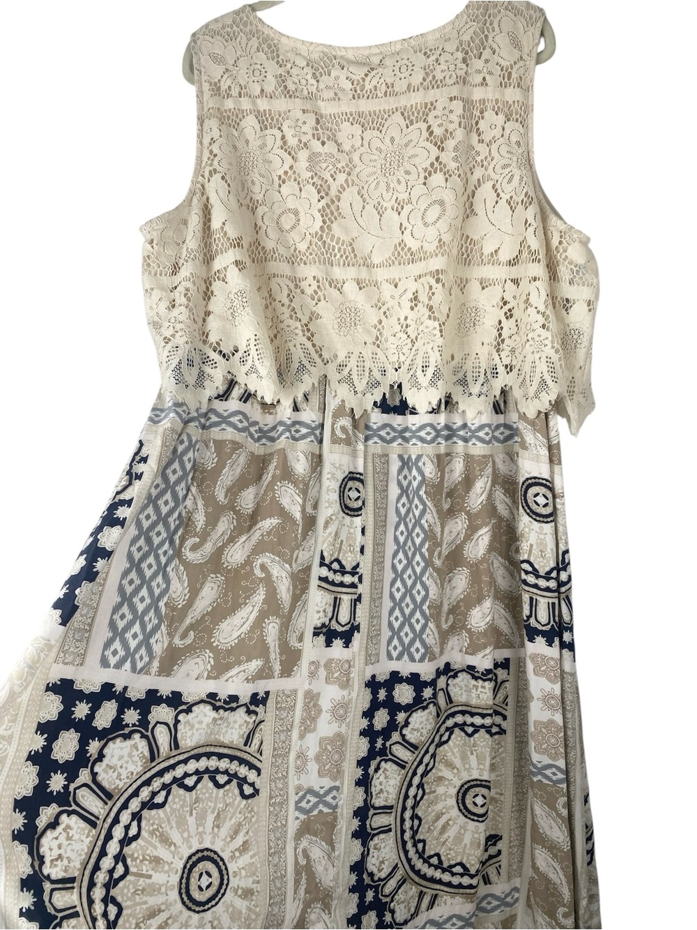 Boho Crochet Lace Patchwork Paisley Maxi Dress Plus Size 26/28W Cottagecore - Picture 3 of 8